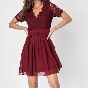 Lulus Angel‎ in Disguise Burgundy Skater Dress Size Small